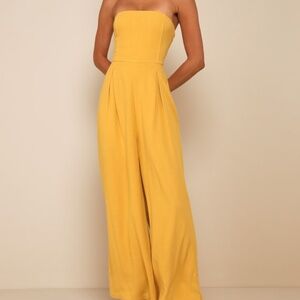 Lulus Breezy Essential Mustard Yellow Linen Wide-leg Jumpsuit - Size Large